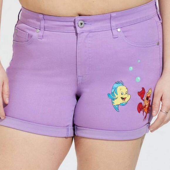 Disney Princess x Torrid Shorts 24 Little Mermaid Purple Mid Rise Cuffed Denim - Picture 1 of 10